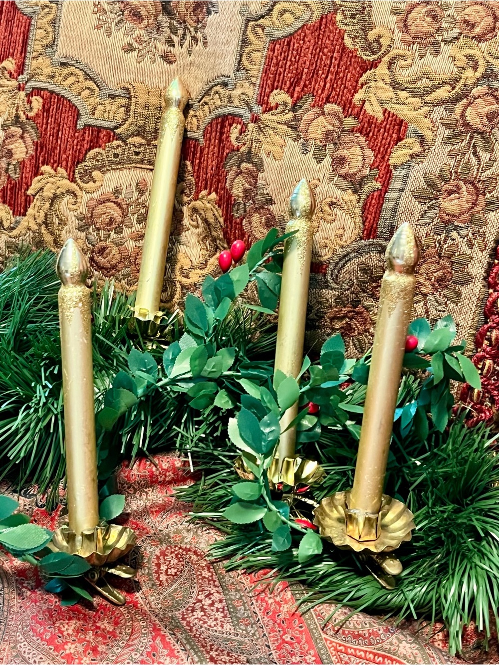 Christmas Clip-on Gold Glass Candles Ornaments Set of 4